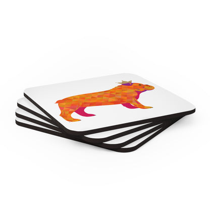 Frenchie Orange Corkwood Coaster Set