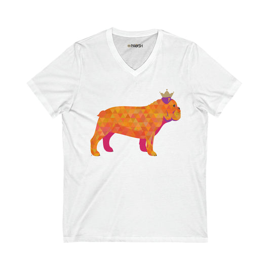 Frenchie Orange Unisex Jersey Short Sleeve V-Neck Tee