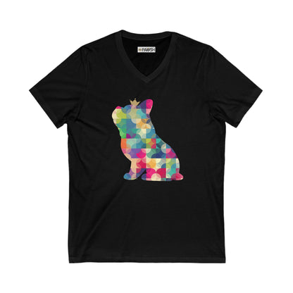 Frenchie Kaleidoscope Unisex Jersey Short Sleeve V-Neck Tee