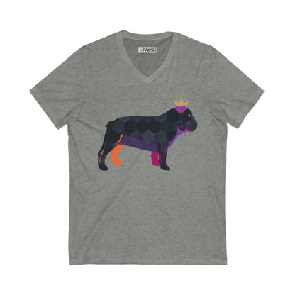 Frenchie Black Unisex Jersey Short Sleeve V-Neck Tee