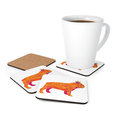 Frenchie Orange Corkwood Coaster Set