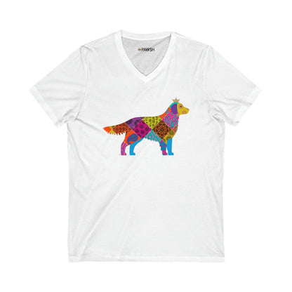 Golden Retriever Paisley Unisex Jersey Short Sleeve V-Neck Tee