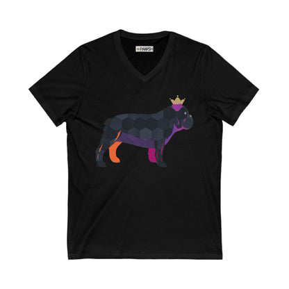 Frenchie Black Unisex Jersey Short Sleeve V-Neck Tee