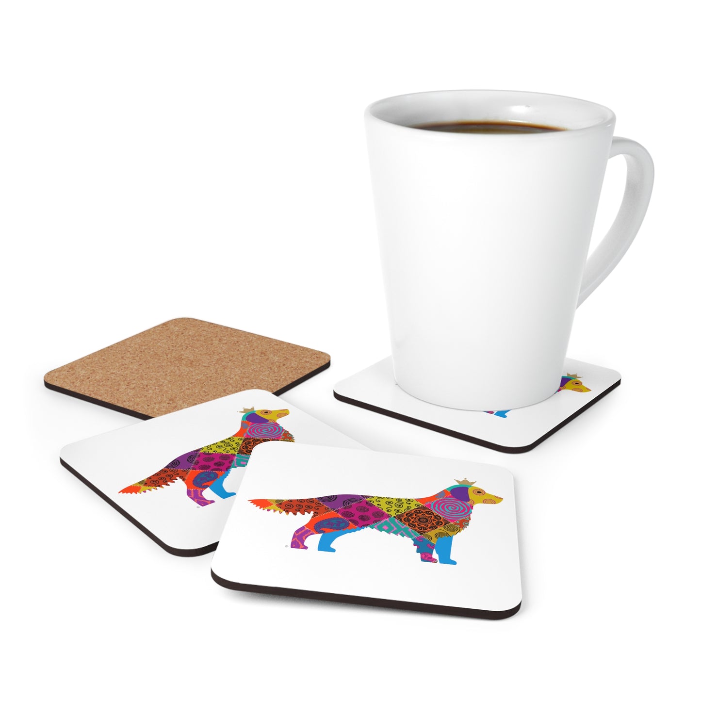 Golden Retriever Paisley Corkwood Coaster Set