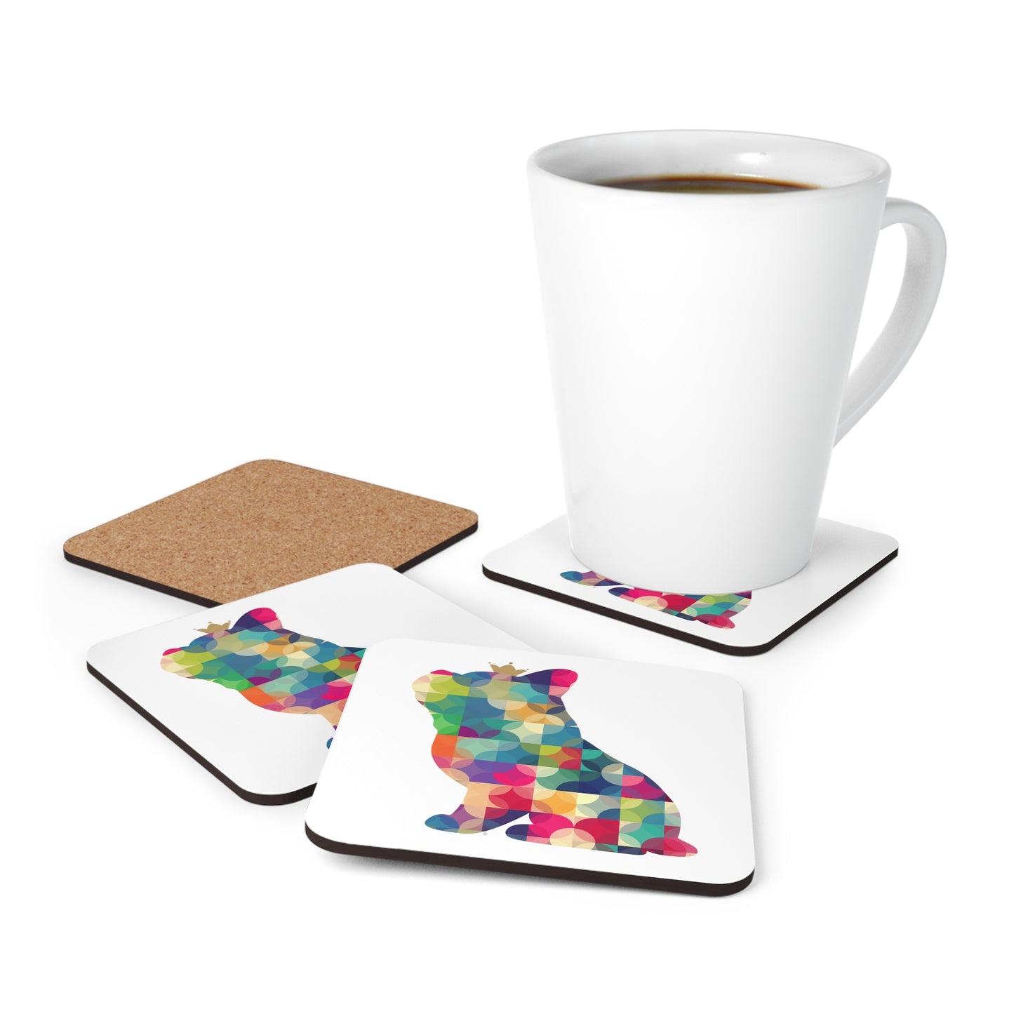 Frenchie Kaleidoscope Corkwood Coaster Set